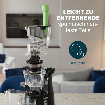 Shtrydhëse frutash PRINCESS Slow Juicer Easy Fill, 200W, 45–60 RPM, e zezë