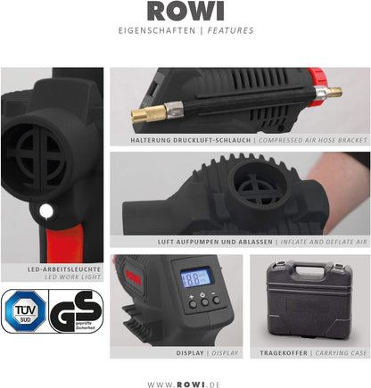 Kompresor dhe pompë ajri ROWI DKL 14/1 A Set 16V Li-Ion, 14 pkesë, i zi/kuq