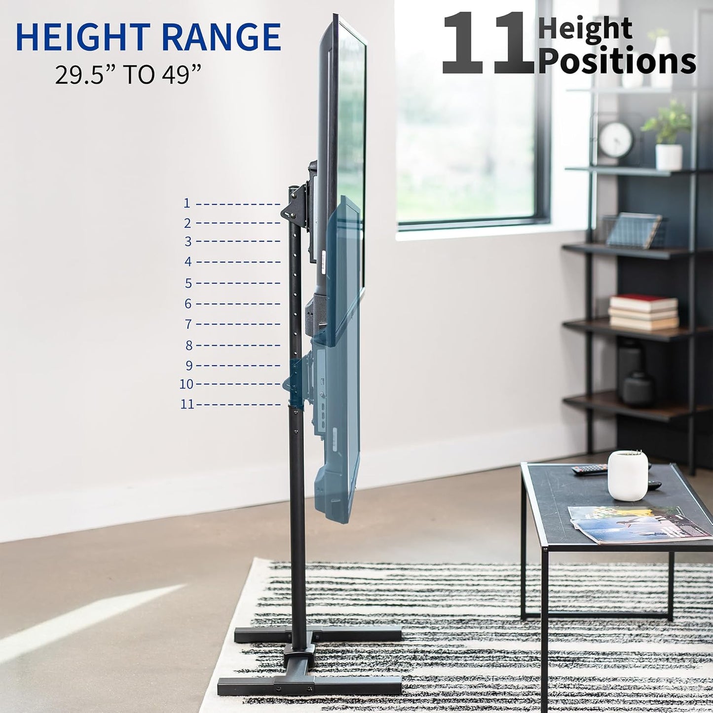 Stand për TV V.I.V Stand-TV07, për 32”–65”, VESA 75×75–600×400, lartësi e rregullueshme, metalik, i zi