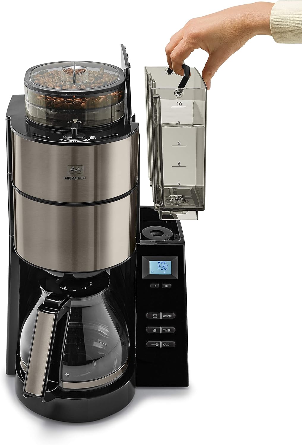 Aparat kafeje me mulli MELITTA AromaFresh, 10 filxhanë, inox/zi