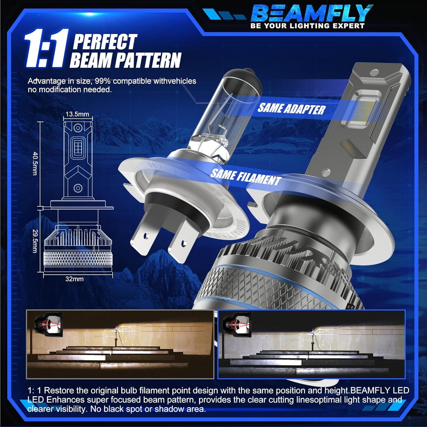 Drita LED për Veturë BEAMFLY High Power Headlight, dritë e bardhë, 12V, Plug & Play, trup alumini
