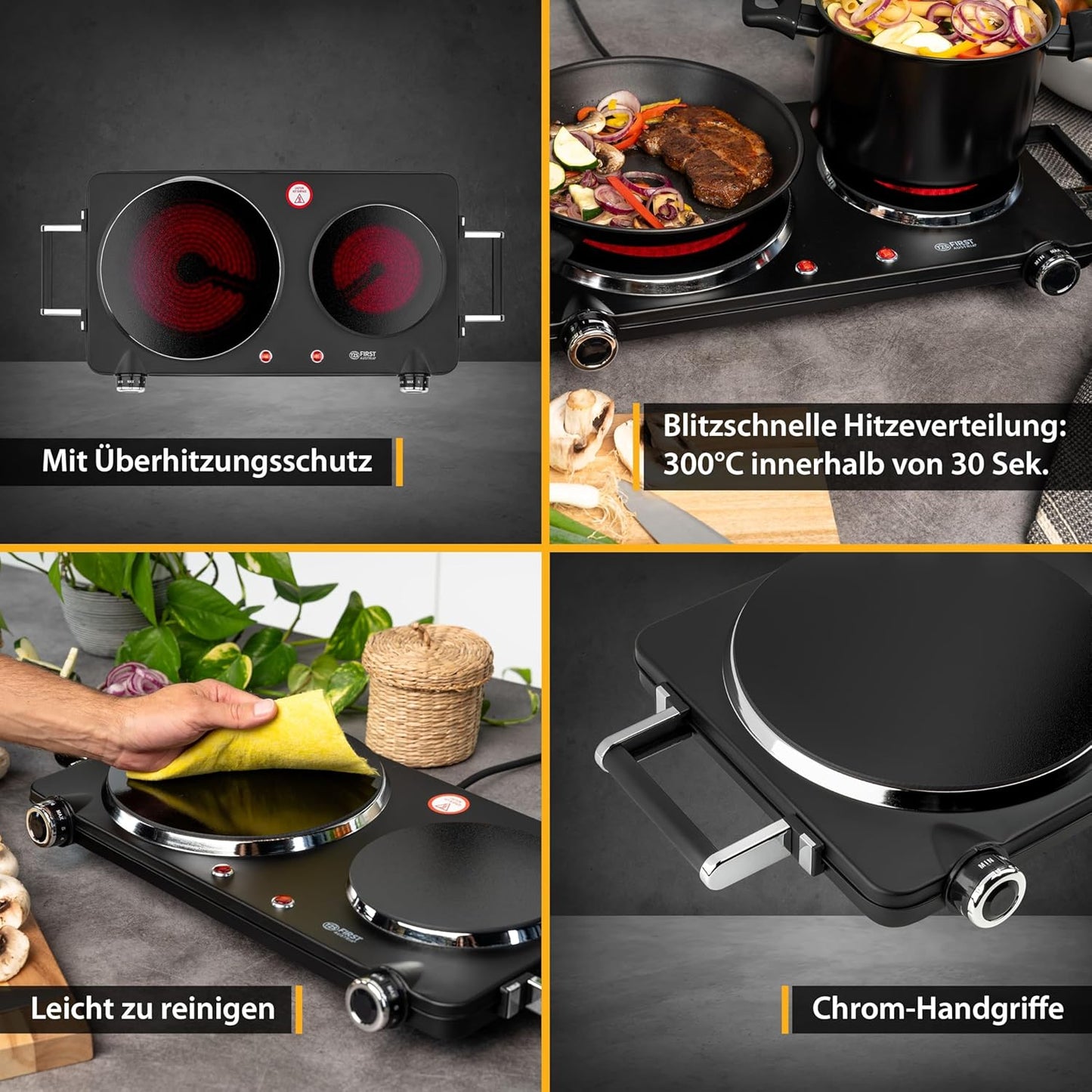 Pllakë gatimi infra të kuqe TZS First Austria FA-5096-6, 2500 W, e zezë