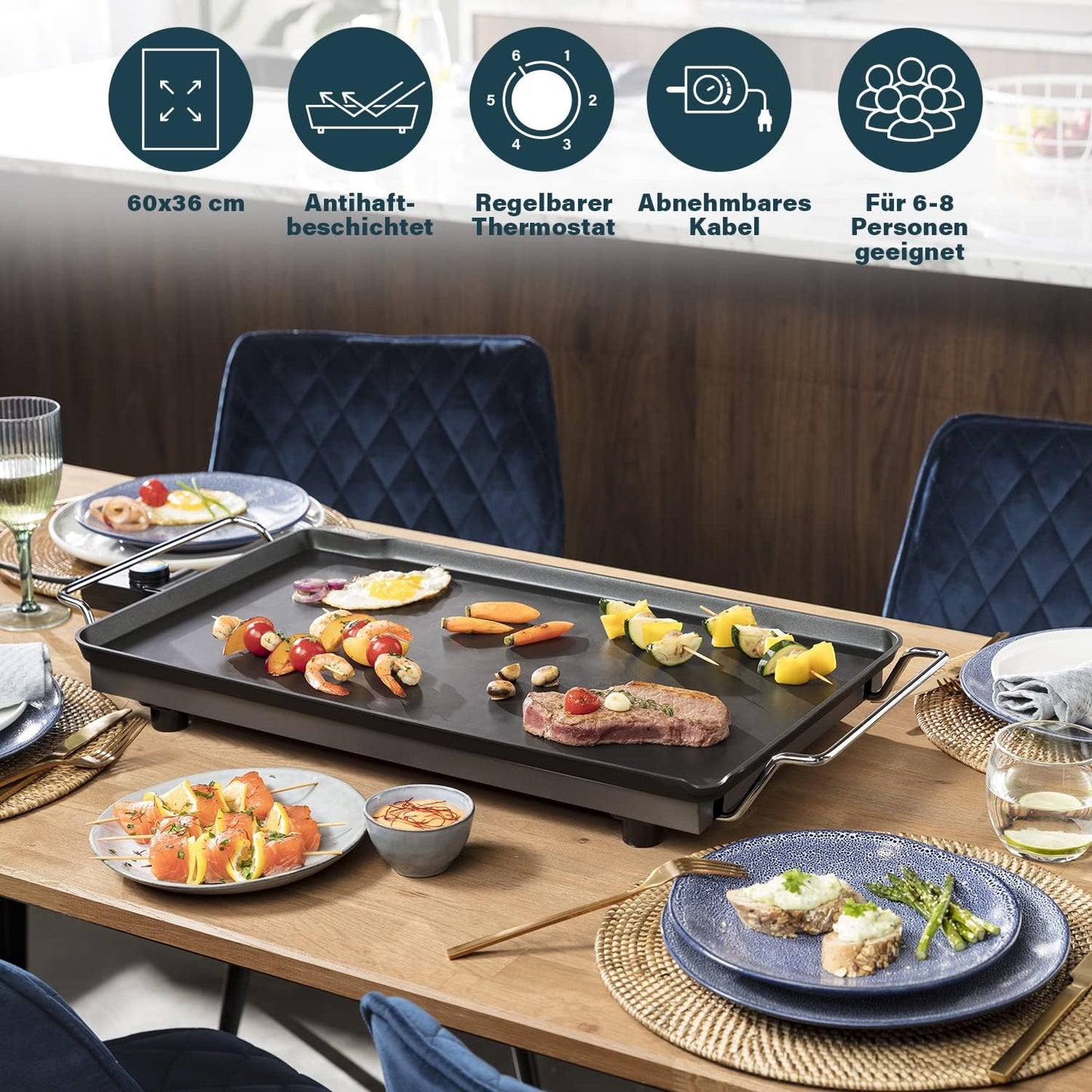 Pllakë elektrike gatimi PRINCESS Table Chef XXL Classic, 60×36 cm, 2500w, e zezë