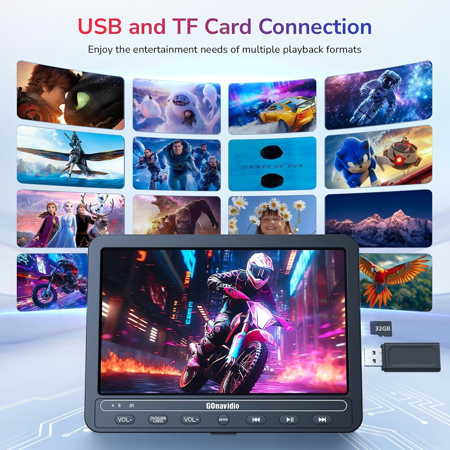 Portable Video Player për Makinë Dual Screen, 2×10”, USB/SD/DVD, i zi