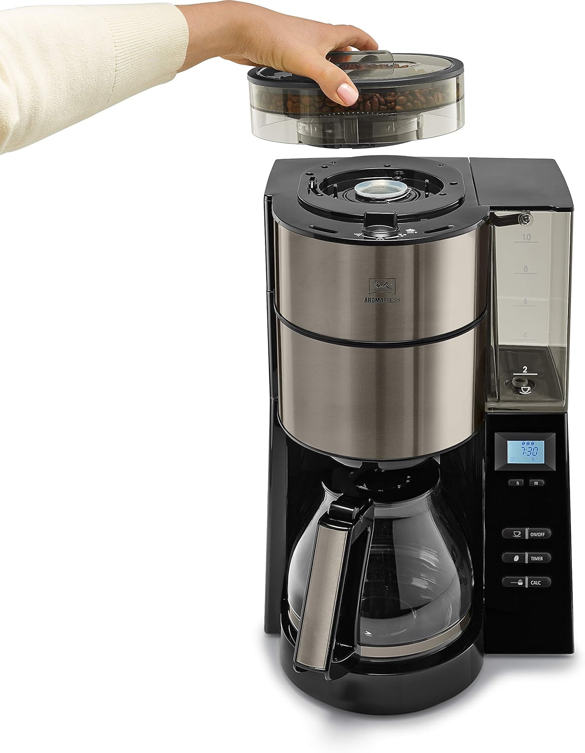 Aparat kafeje me mulli MELITTA AromaFresh, 10 filxhanë, inox/zi