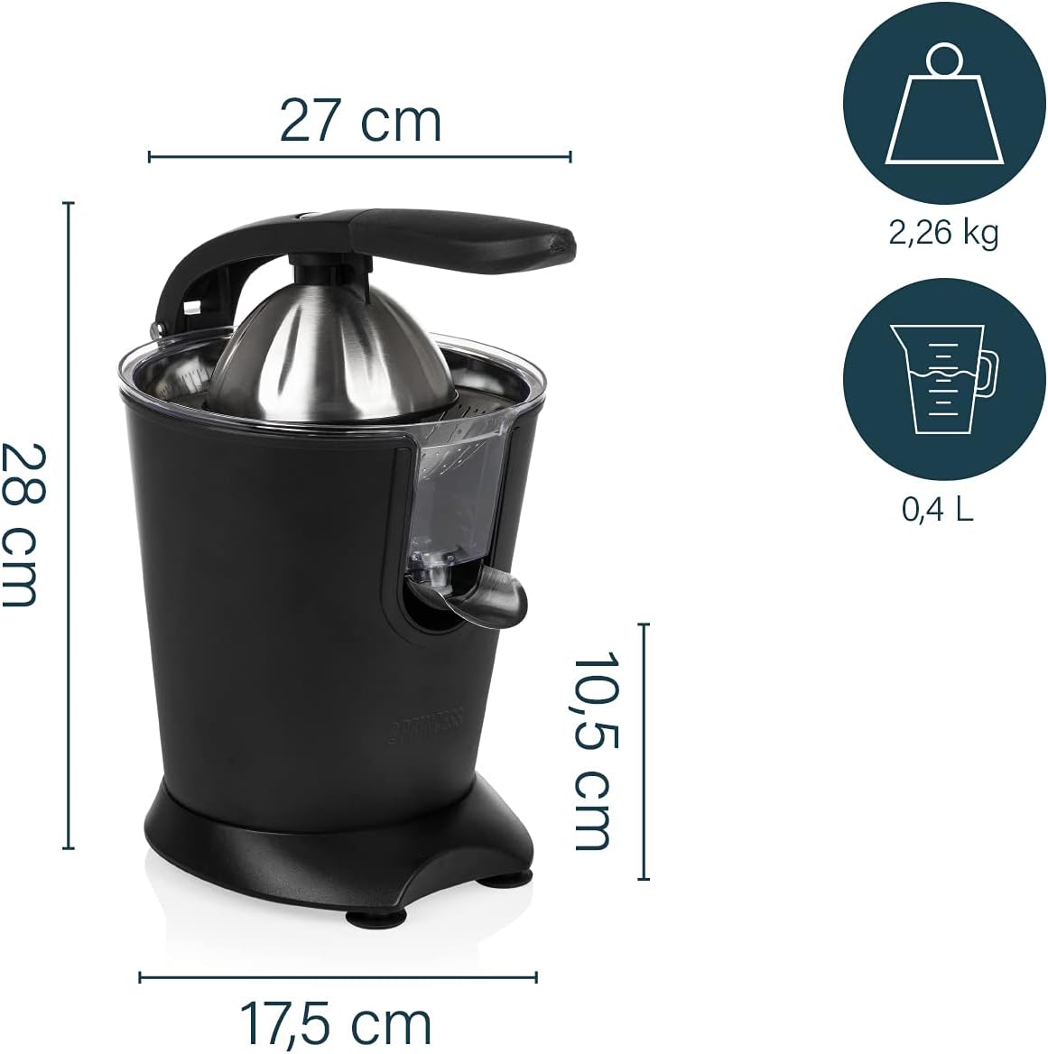 Shtrydhëse PRINCESS Black Steel Juicer 201852, 160W, e zezë