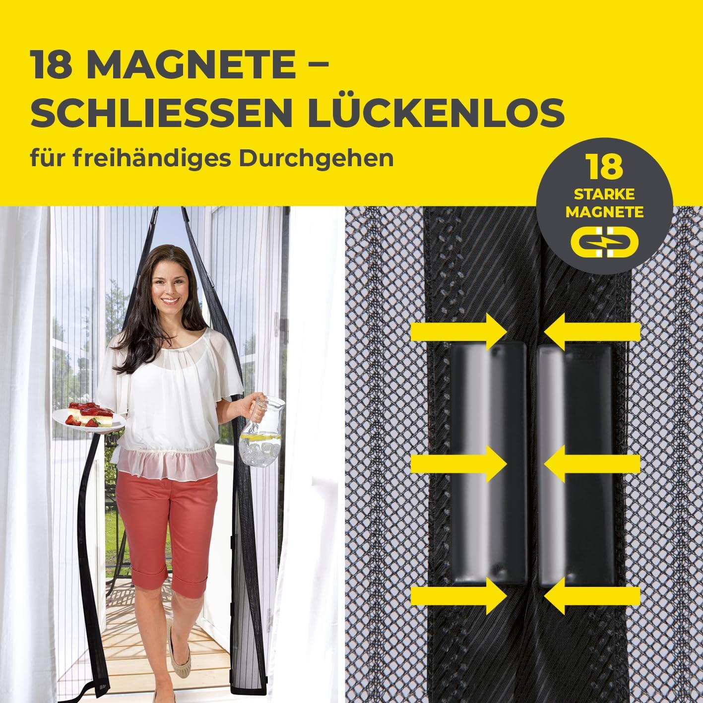 Perde magnetike për dyer EASYmaxx, 90 x 210 cm, e zezë/transparente