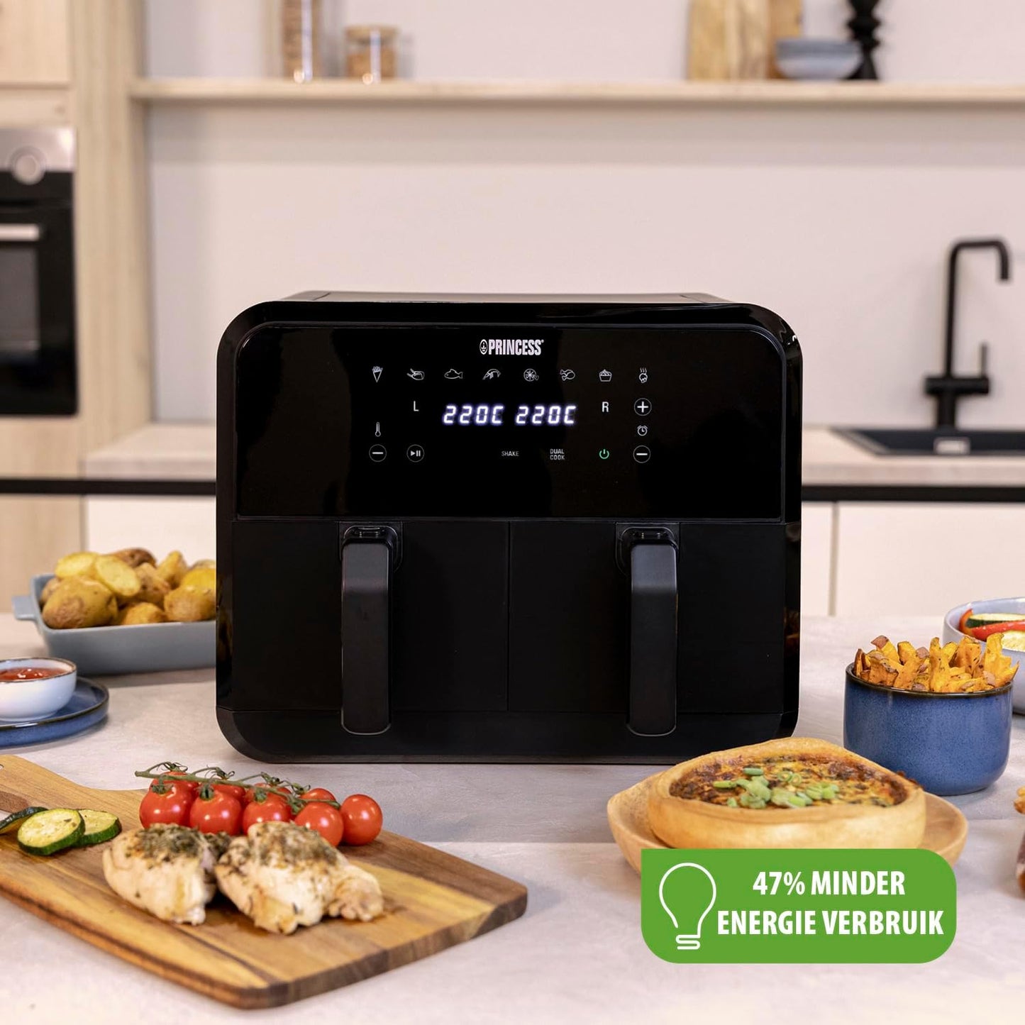 Fritezë Princess Double Basket Airfryer, 2x4L, 2400W, e zezë