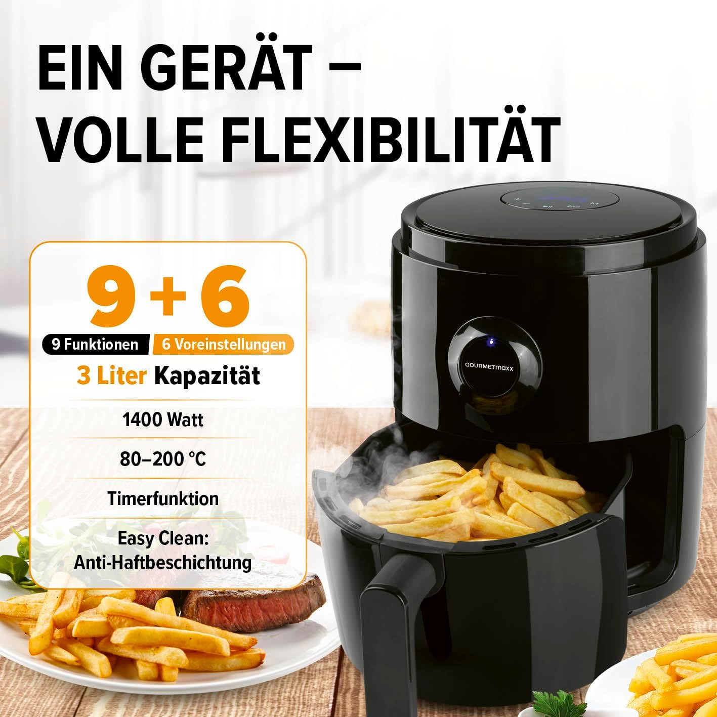 Fritezë GOURMETmaxx Digital Air Fryer, 3L, 1400W, e zezë