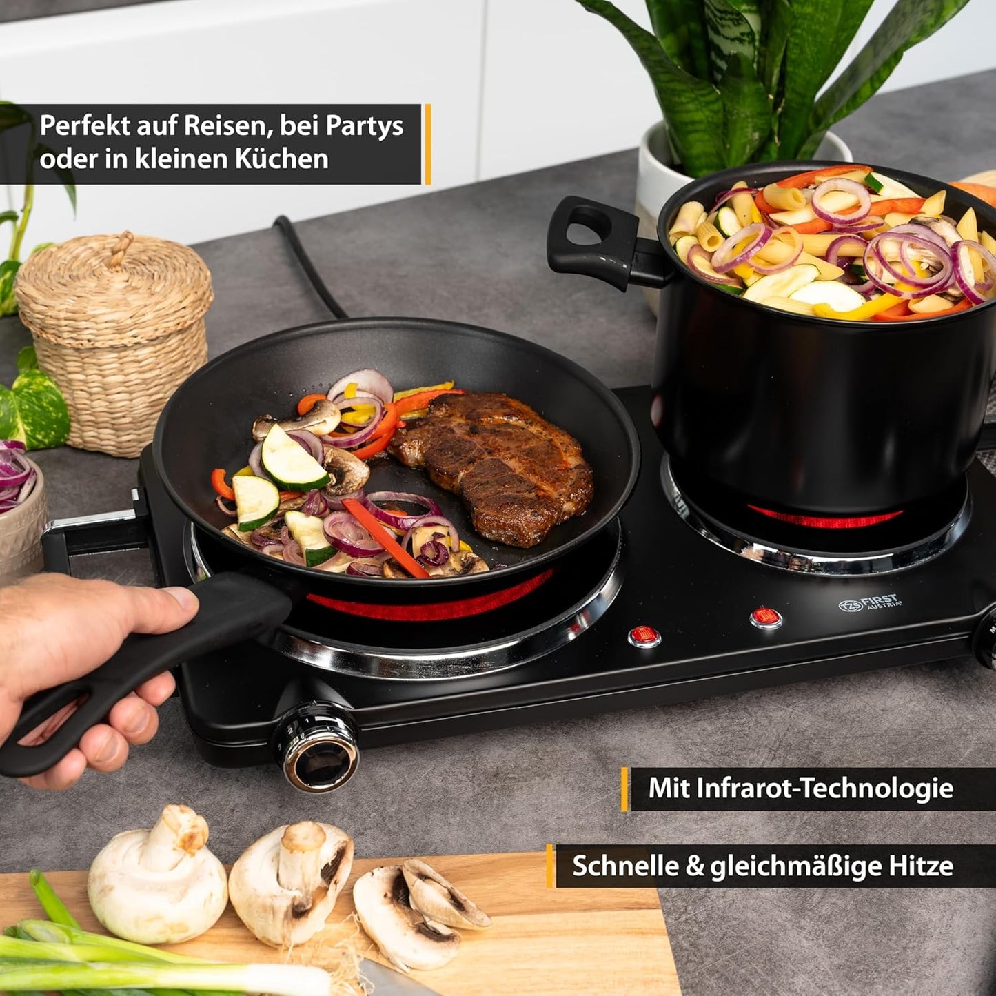 Pllakë gatimi infra të kuqe TZS First Austria FA-5096-6, 2500 W, e zezë