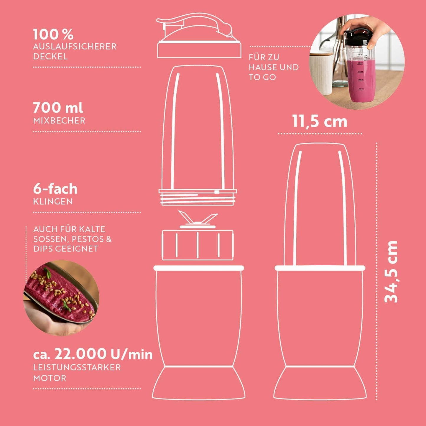 Blender Personal GOURMETmaxx Nutri Mixer, 500W, 22.000 rpm