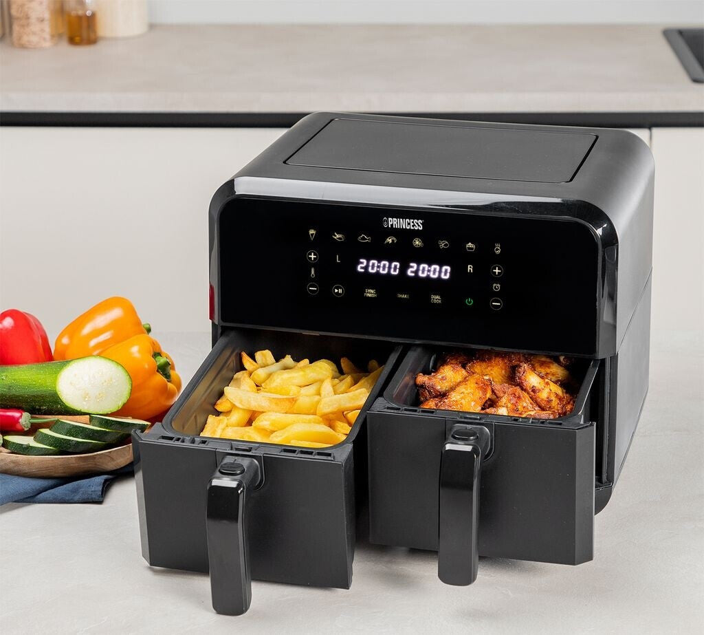 Fritezë PRINCESS Double Basket Airfryer, 2x4L, 2400W, Sync, e zezë