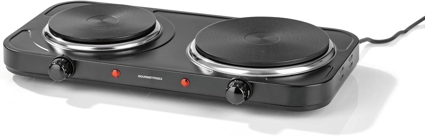 Pllakë elektrike e dyfishtë GOURMETmaxx Doppel-Herdplatte, 2500W, Ø15.5cm + Ø18.5cm, e zezë