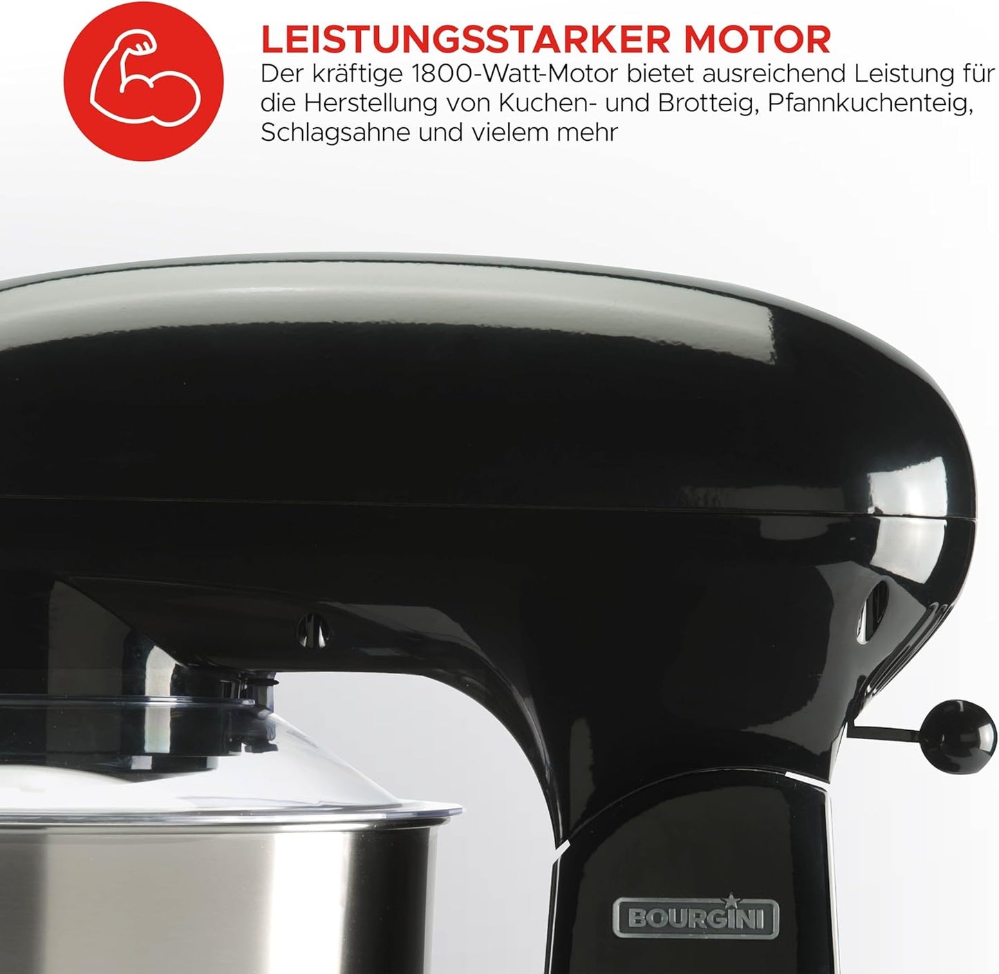 Mikser planetar Bourgini Steel Kitchen Chef Pro, 5.5L, 1800W, i zi
