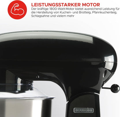 Mikser planetar Bourgini Steel Kitchen Chef Pro, 5.5L, 1800W, i zi