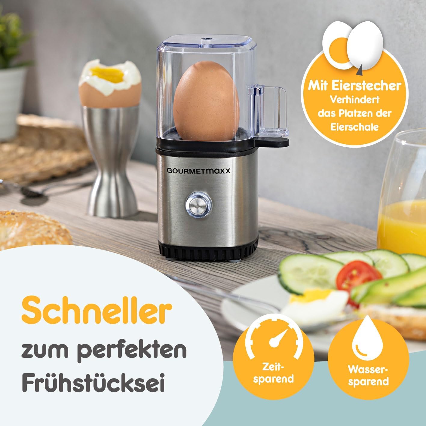 Zierëse e vezëve Elektrike GOURMETmaxx Design-Eierkocher, 1 copë, inox
