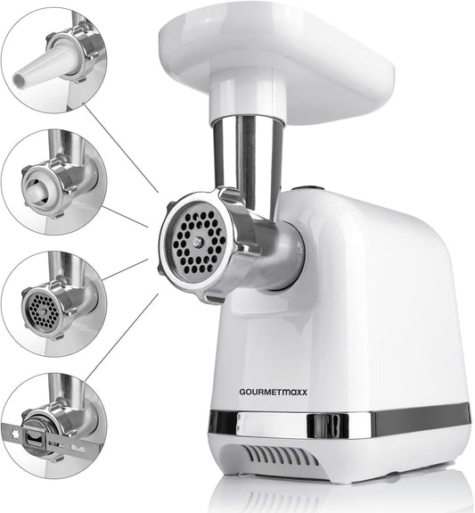 Makinë për bluarje mishi GOURMETmaxx Fleischwolf, 1300W, e bardhë