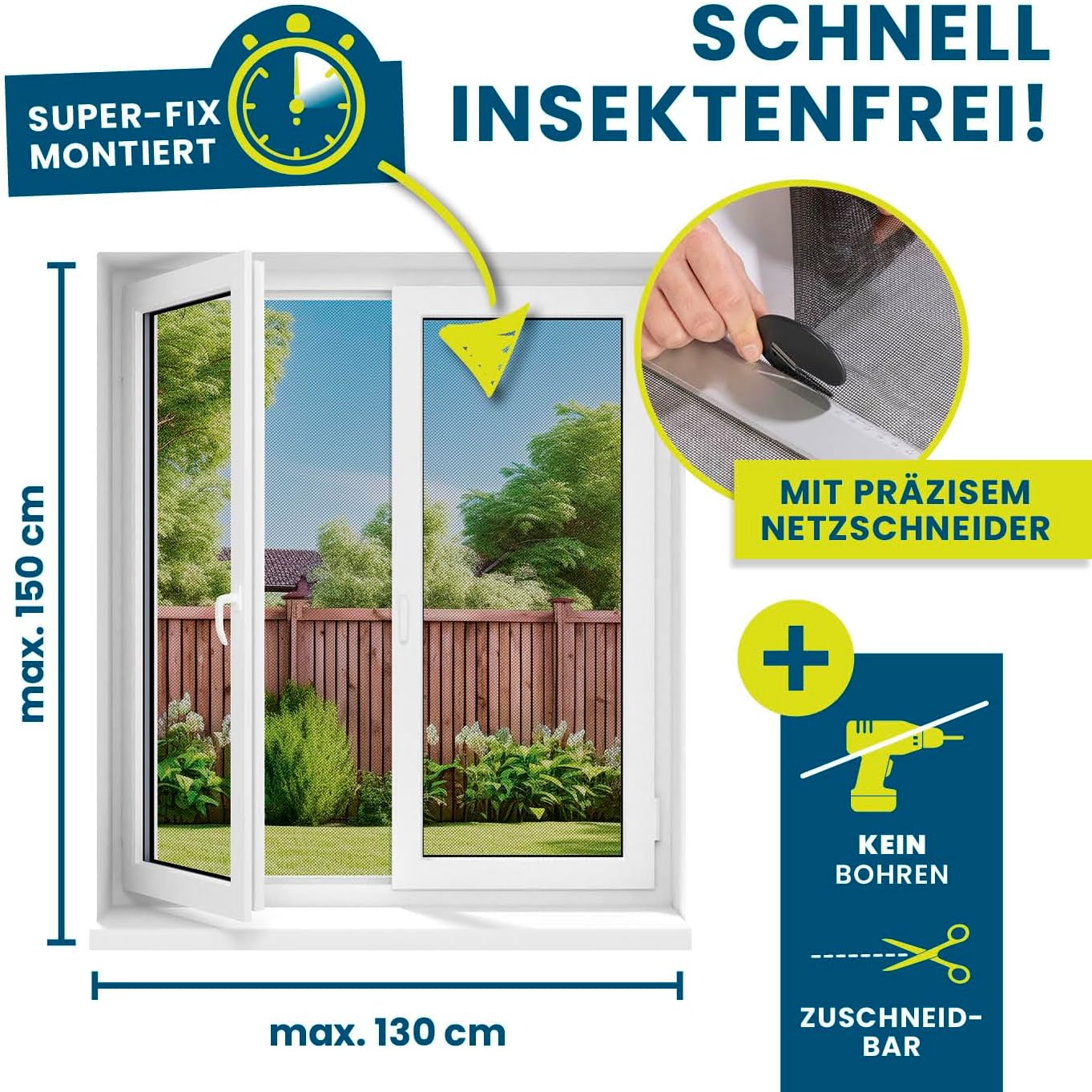 Rrjeta kundër insekteve HOBERG Fenster-Insektenschutz, 150x130 cm, e zezë/transparente