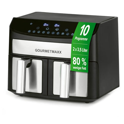 Fritezë GOURMETmaxx Doppelkammer-Heißluftfritteuse, 7L, 2400W, e zezë/inox