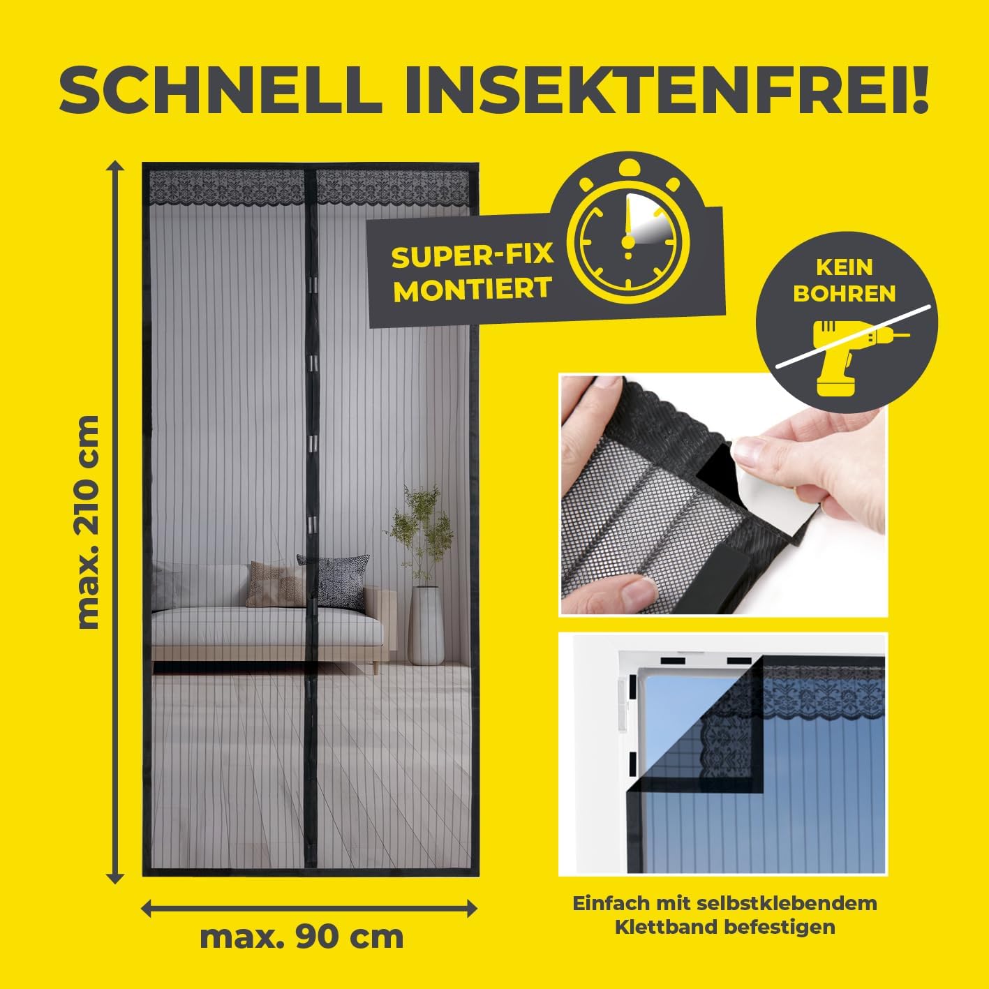 Perde magnetike për dyer EASYmaxx, 90 x 210 cm, e zezë/transparente