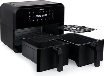 Fritezë PRINCESS Double Basket Airfryer, 2x4L, 2400W, Sync, e zezë
