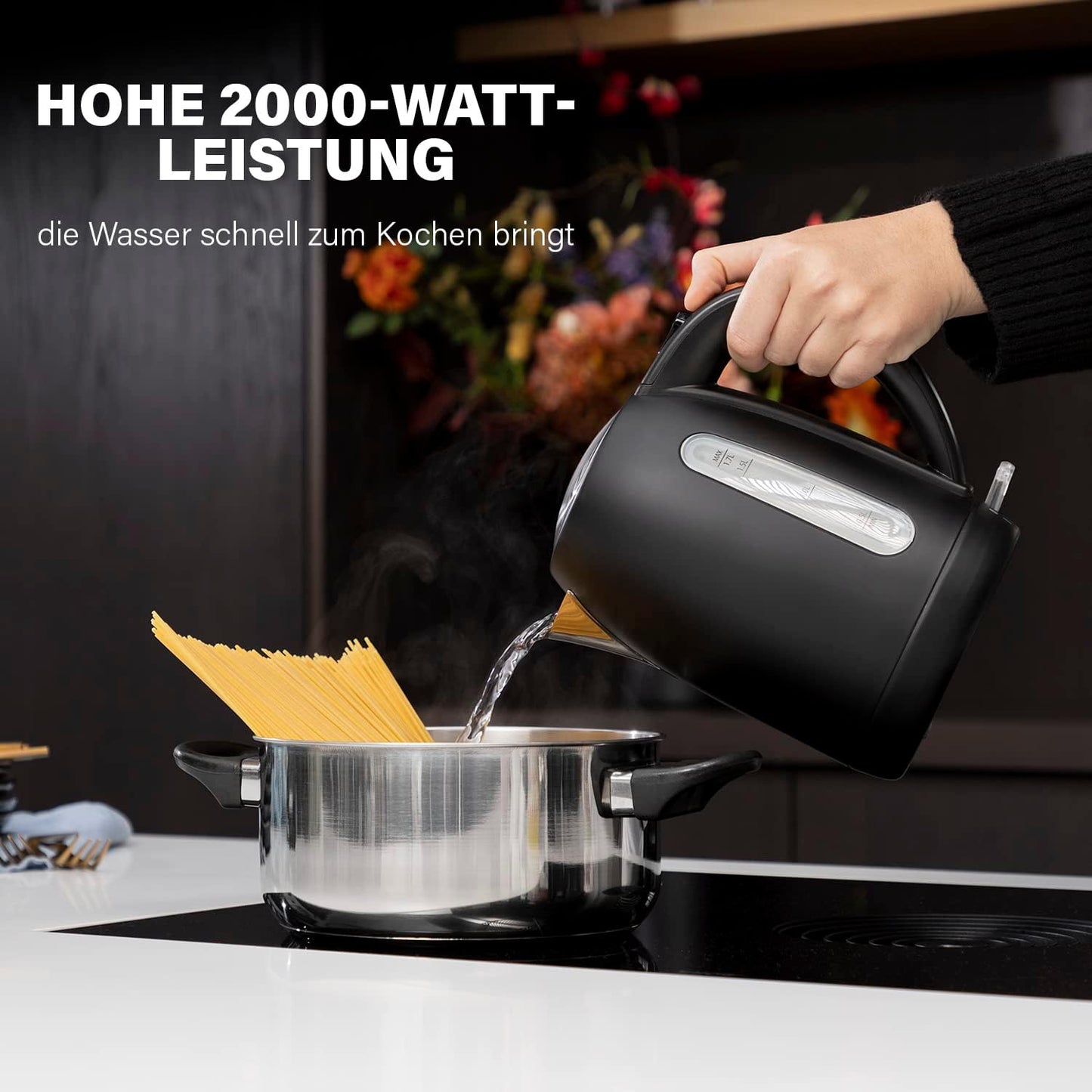 Vlues uji Princess Black Steel Kettle, 2200W, 1.7L, i zi