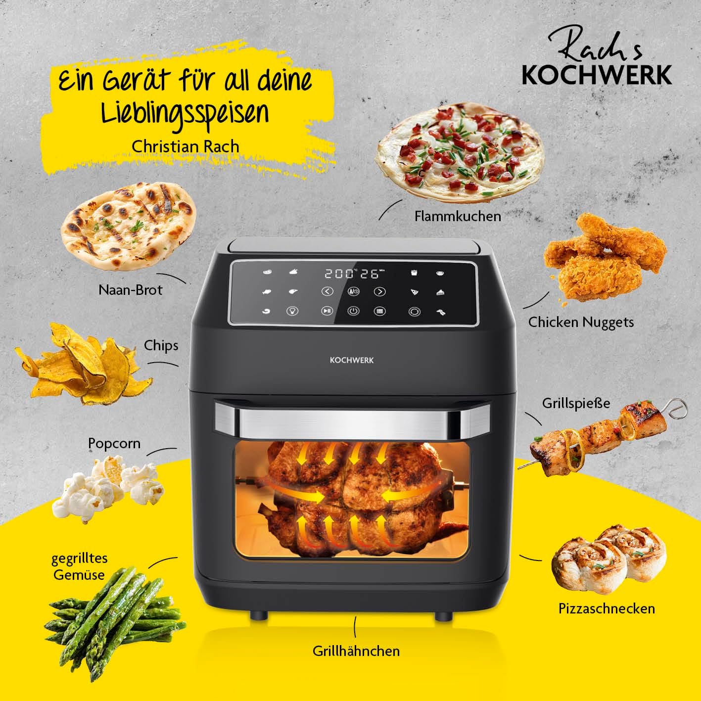 Furrë Rach's Kochwerk 3-in-1 Heissluft-Ofen, 1800W, 12L, 200°C, e zezë