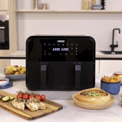 Fritezë PRINCESS Double Basket Airfryer, 2x4L, 2400W, Sync, e zezë