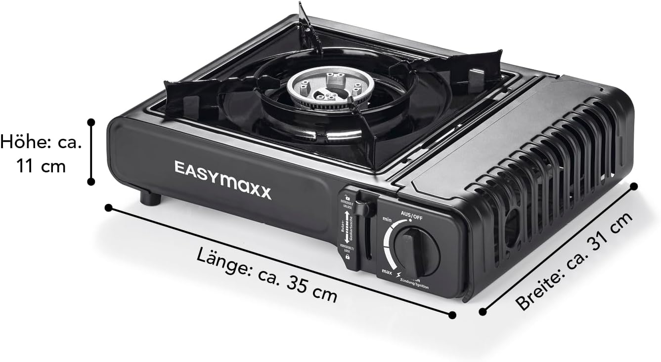 Pllakë elektrike dhe me gaz Easymaxx Gaskocher Tragbar & Kompakt, 2.2 kW, e zezë