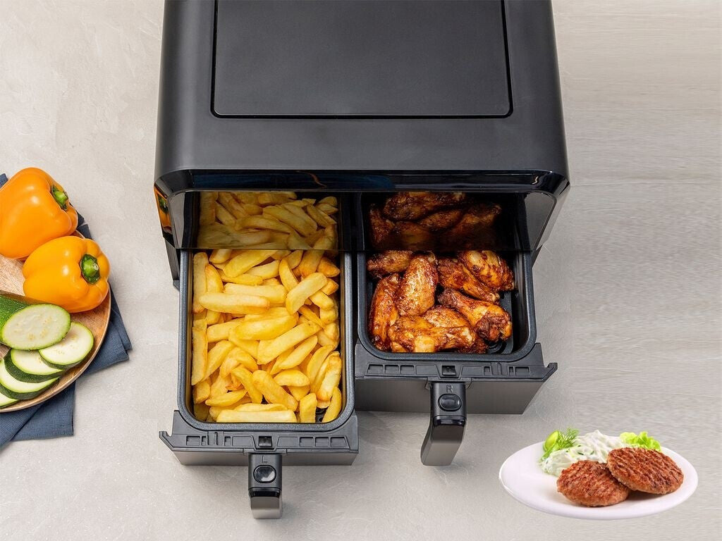 Fritezë PRINCESS Double Basket Airfryer, 2x4L, 2400W, Sync, e zezë
