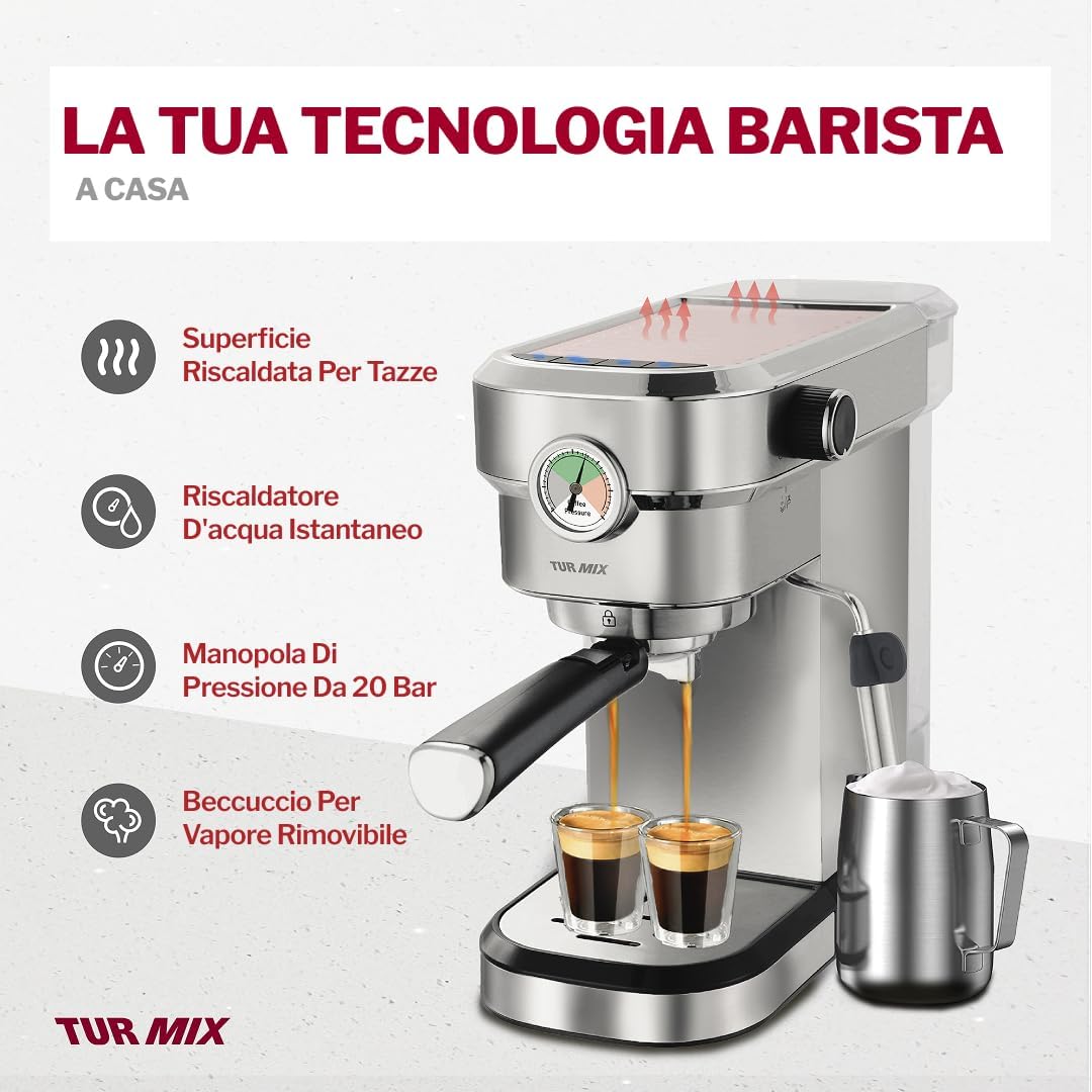 Makinë për kafe TUR MIX TX 590, 1350W, 20 Bar, 1.5L, e hirtë