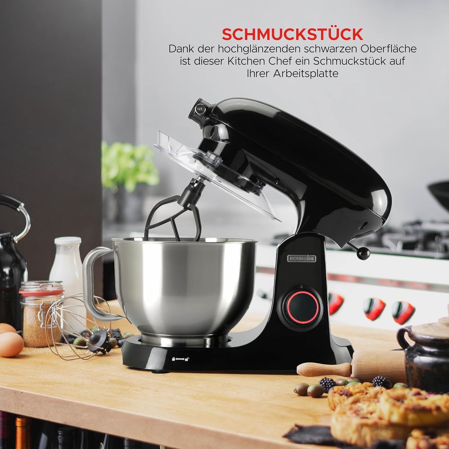 Mikser planetar Bourgini Steel Kitchen Chef Pro, 5.5L, 1800W, i zi