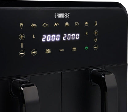 Fritezë PRINCESS Double Basket Airfryer, 2x4L, 2400W, Sync, e zezë