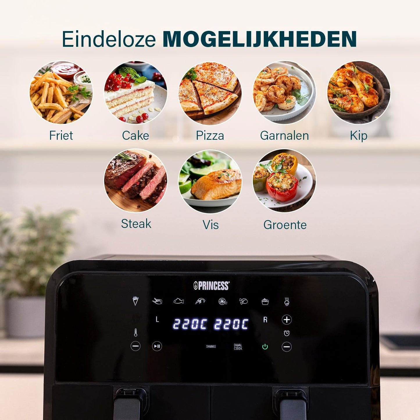 Fritezë Princess Double Basket Airfryer, 2x4L, 2400W, e zezë