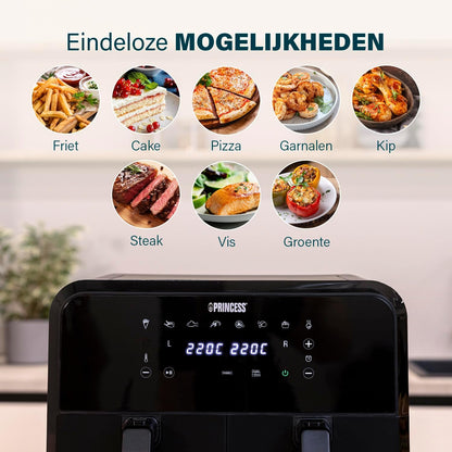 Fritezë Princess Double Basket Airfryer, 2x4L, 2400W, e zezë