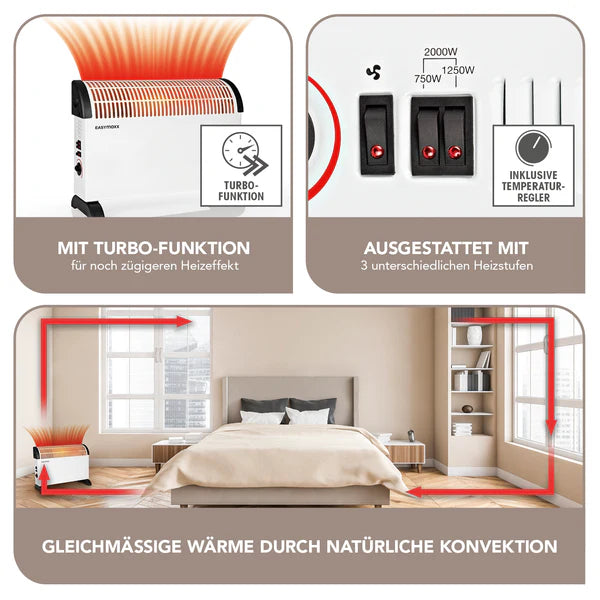 Ngrohës konvektor EASYmaxx Heizkonvektor, 2000 W, 3 nivele ngrohjeje, termostat i rregullueshëm, funksion Turbo, i bardhë
