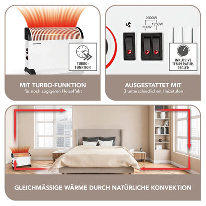 Ngrohës konvektor EASYmaxx Heizkonvektor, 2000 W, 3 nivele ngrohjeje, termostat i rregullueshëm, funksion Turbo, i bardhë