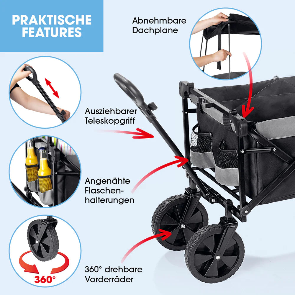 Karrocë palosëse EASYmaxx Klapp-Bollerwagen, kapacitet deri 80 kg, rrota 360°, strukturë metalike, ngjyrë gri/zezë